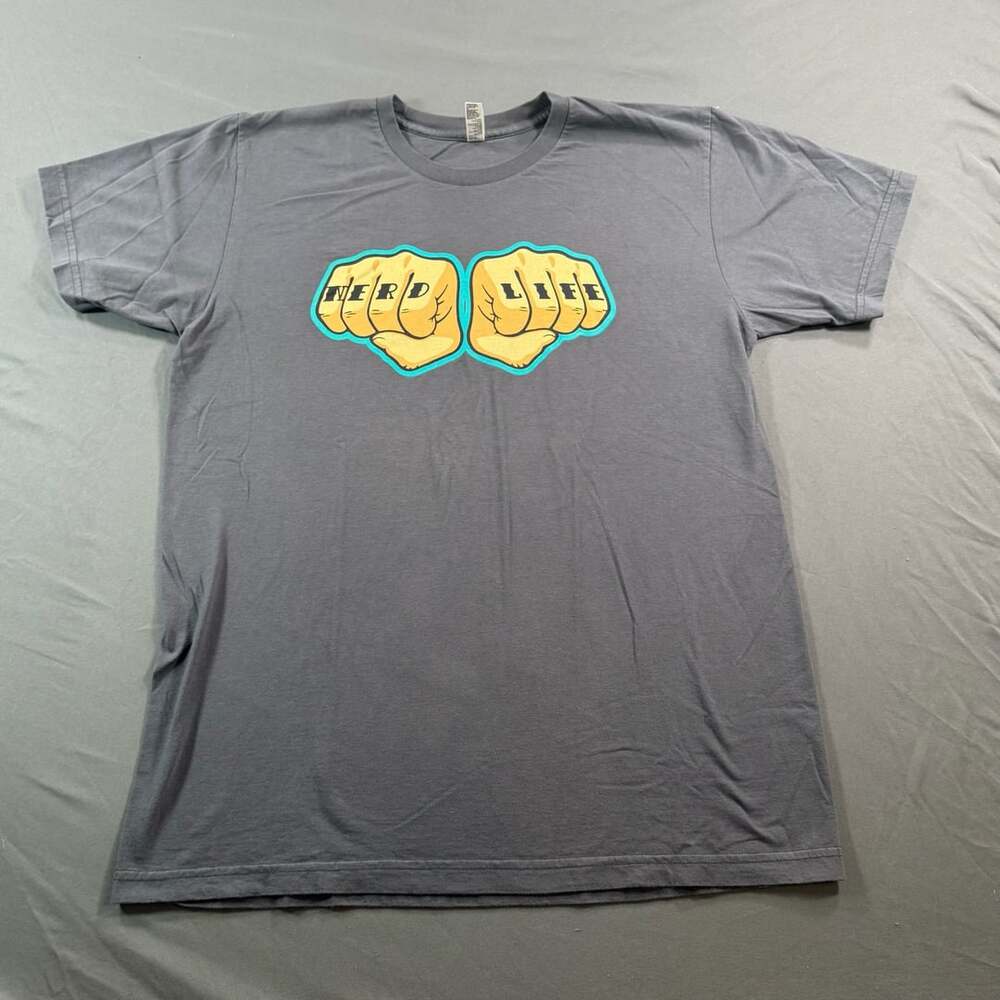 New Relic Nerd Life Fist T Shirt American Apparel Gray Tech Geek Size L